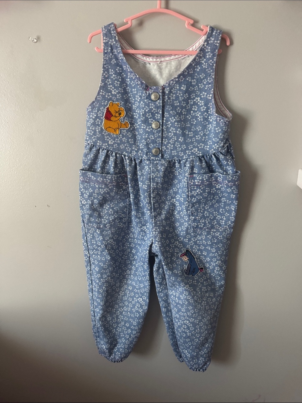 Vintage Healthtex upcycled Winnie the Pooh Denim Floral Overalls 3T